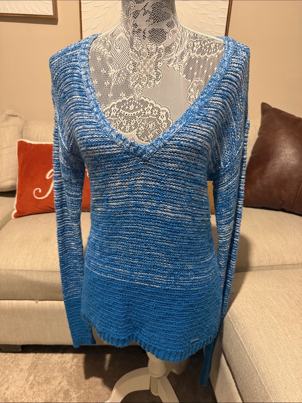 Gilly Hicks Marled Sky Blue V-Neck Sweater
